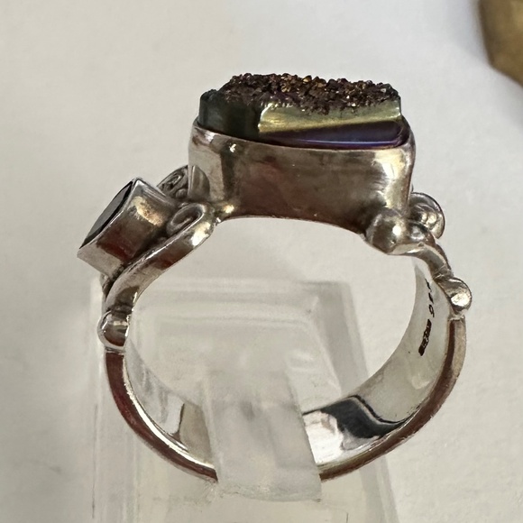 Druzy tanzanite ring adjustable gorgeous estate sterling silver - Picture 10 of 14